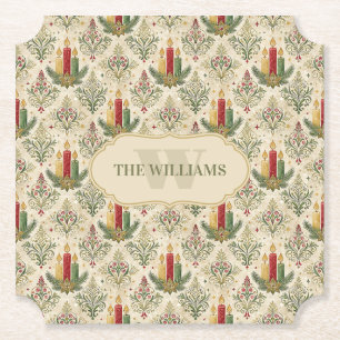 Weihnachtskerzen und Ornamente Monogramm Untersetzer