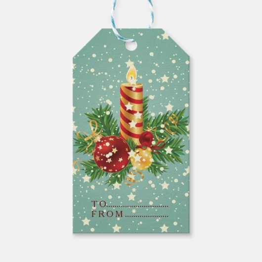 Weihnachtskerzen und Schneeflocken Geschenkanhänger (Vorderseite)