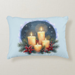 Weihnachtskerzenglanz mit Weihnachtssternen Dekokissen
