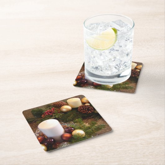 Weihnachtskerzenlager Rechteckiger Pappuntersetzer (Vor Ort)