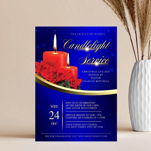 Weihnachtskerzenlicht Weihnachtsstern Blau Kirche Flyer