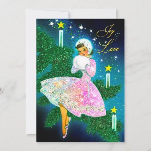 Weihnachtskerzenmädchen irisierender Glitzer Einladung (Vorderseite)