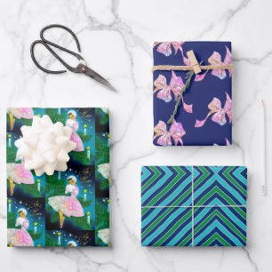 Weihnachtskerzenmädchen irisierender Glitzer Geschenkpapier Set