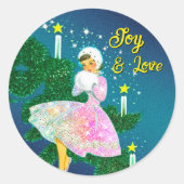 Weihnachtskerzenmädchen irisierender Glitzer Runder Aufkleber (Vorderseite)
