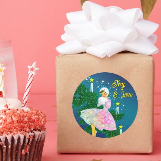 Weihnachtskerzenmädchen irisierender Glitzer Runder Aufkleber (Party)