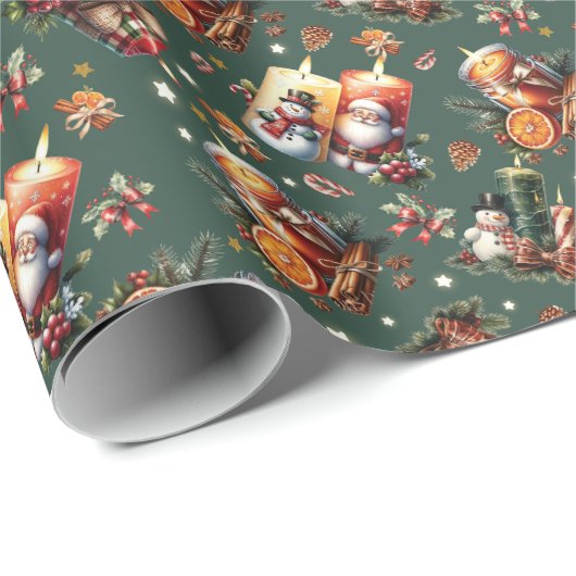 Weihnachtskerzenmuster Geschenkpapier (Rolleneckpunkt)