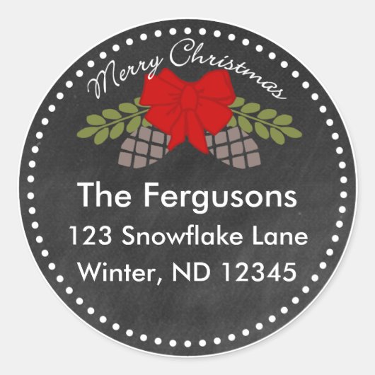Weihnachtskhalkboard Pine Cones - Adressenaufschri Runder Aufkleber (Vorderseite)