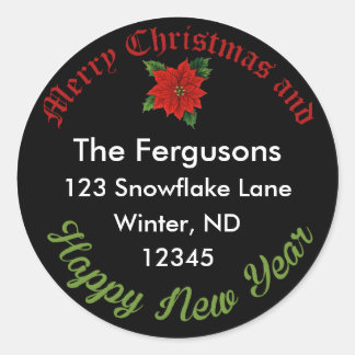 Weihnachtskhalkboard Poinsettia Adressenaufkleber Runder Aufkleber