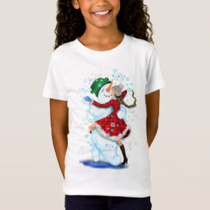 Weihnachtskids T - Shirt Snowman and Girl Dancing