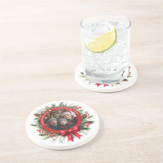 Weihnachtskiefer Blätter Holly Berries Foto Getränkeuntersetzer (Seite)