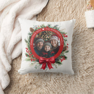 Weihnachtskiefer Blätter Holly Berries Foto Kissen