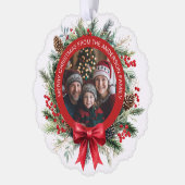 Weihnachtskiefer Blätter Holly Berries Foto Ornament Karte (Links)