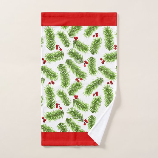 Weihnachtskiefer Blätter und Berries auf Mit Monog Badhandtuch Set (Handtuch)
