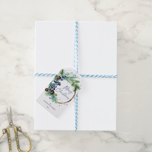 Weihnachtskiefer Blaue Winterbeeren Geschenkanhänger (Mit Garn)