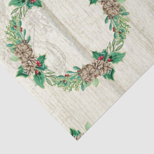 Weihnachtskiefer Cone Holly Rustic Barn Wood Seidenpapier (Detail)