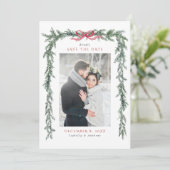 Weihnachtskiefer-Girlande Hochzeitsfoto Save The Date (Stehend Vorderseite)