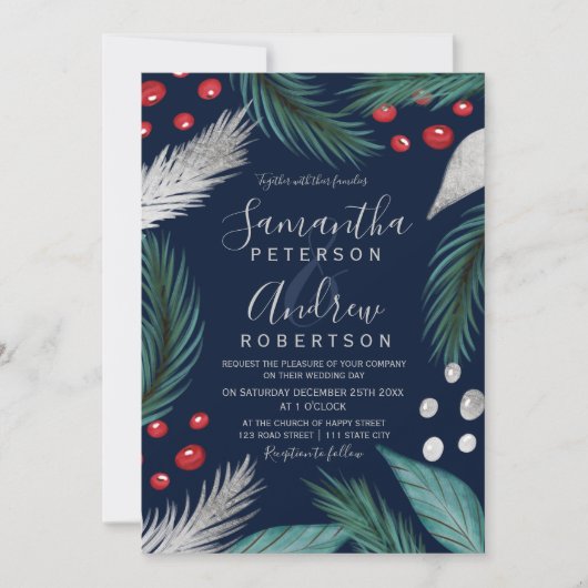 Weihnachtskiefer-Misteloe Einladung (Vorderseite)