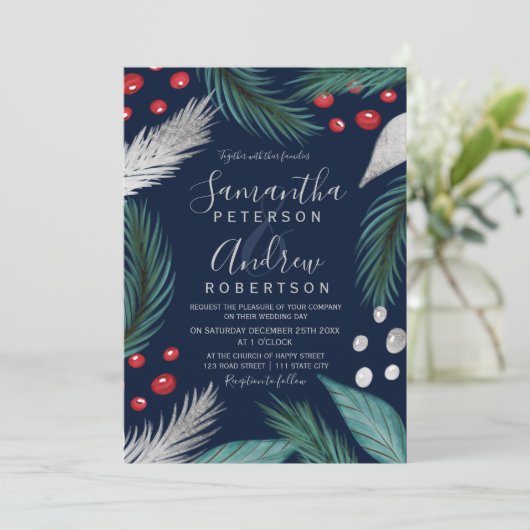 Weihnachtskiefer-Misteloe Einladung (Stehend Vorderseite)