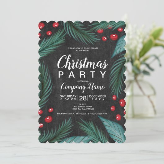 Weihnachtskiefer-Mistleton Aquarellkalkboard Einladung (Stehend Vorderseite)