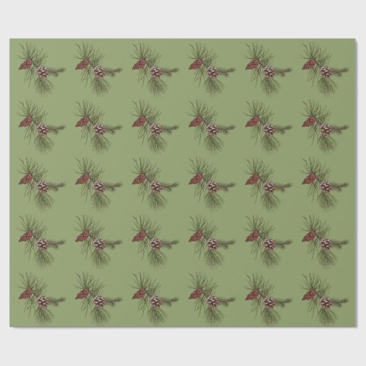 Weihnachtskiefer mit grünen Zweigen Baummuster Geschenkpapier (Flach)