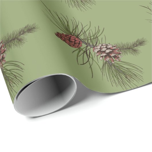 Weihnachtskiefer mit grünen Zweigen Baummuster Geschenkpapier (Rolleneckpunkt)
