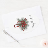 Weihnachtskiefer mit Rotem Bow Ovaler Aufkleber (Umschlag)