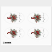 Weihnachtskiefer mit Rotem Bow Ovaler Aufkleber (Blatt)