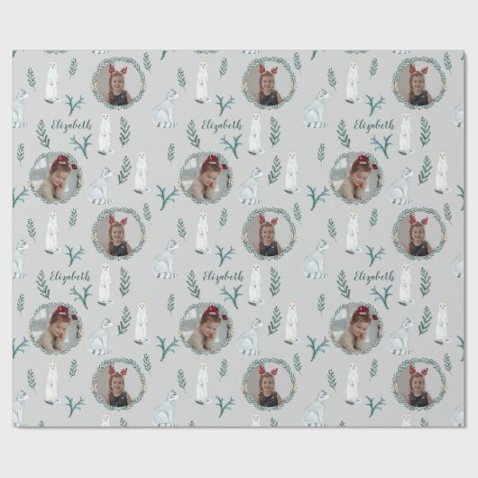 Weihnachtskiefer Name Foto Personalisierte Kinder Geschenkpapier (Flach)