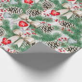 Weihnachtskiefer Ornamente Bows Wrapping Paper Geschenkpapier (Ecke)