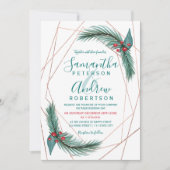 Weihnachtskiefer-Rahmen Rose Goldhochzeit Einladung (Vorderseite)