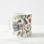 Weihnachtskiefer Rote Berries Botanische Schriften Kaffeetasse (Vorderseite Links)