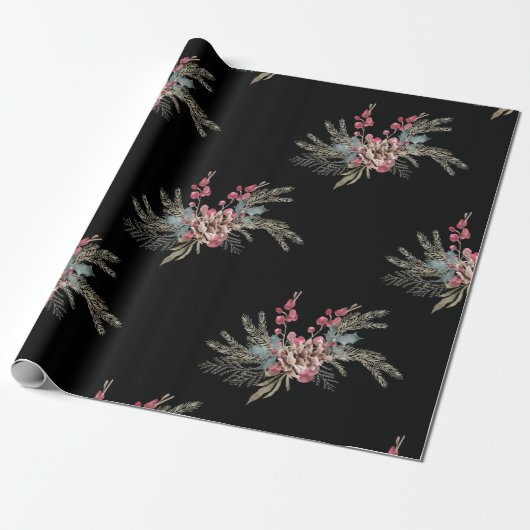 Weihnachtskiefer Schwarz Geschenkpapier (Ungerollt)