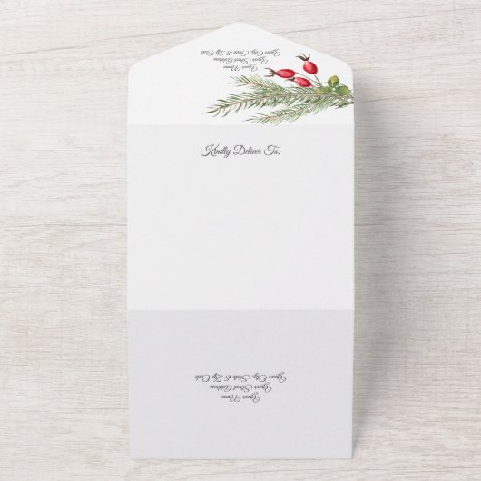 Weihnachtskiefer und Berries All In One Einladung (Außenbereich)