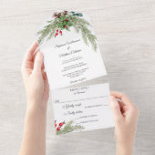 Weihnachtskiefer und Berries All In One Einladung (Abreißen)