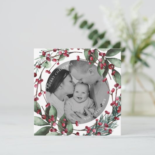 Weihnachtskiefer und Berries Einladung (Stehend Vorderseite)