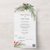 Weihnachtskiefer und -berries mit QR-Code All In One Einladung (Innen Boden)