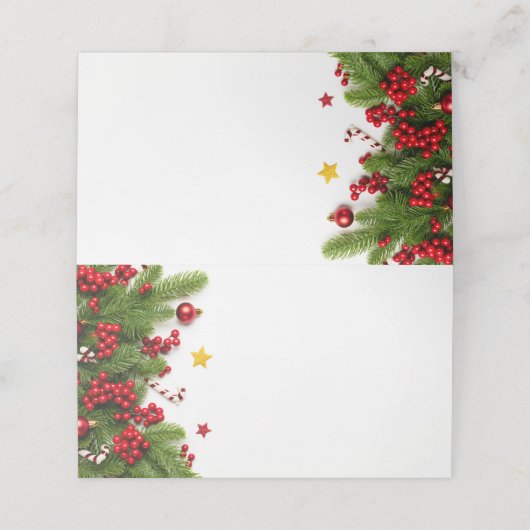 Weihnachtskiefer und Berries | Urlaub Platzkarte (Außenseite Aufgefaltet)