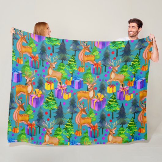 Weihnachtskiefer und Hirsche Fleecedecke (Beispiel)