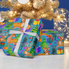 Weihnachtskiefer und Hirsche Geschenkpapier
