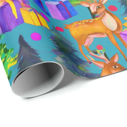 Weihnachtskiefer und Hirsche Geschenkpapier (Rolleneckpunkt)