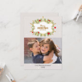 Weihnachtskiefer und Ornamente Foto Karte (Vorderseite/Rückseite Beispiel)