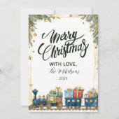 Weihnachtskiefer und Präsenzzug Feiertagskarte (Vorderseite)