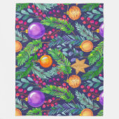 Weihnachtskiefer und -schmuck lila Muster Fleecedecke (Vorderseite)