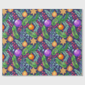 Weihnachtskiefer und -schmuck lila Muster Geschenkpapier (Flach)