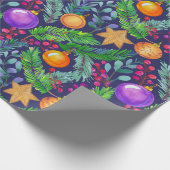 Weihnachtskiefer und -schmuck lila Muster Geschenkpapier (Ecke)
