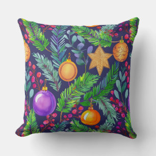 Weihnachtskiefer und -schmuck lila Muster Kissen