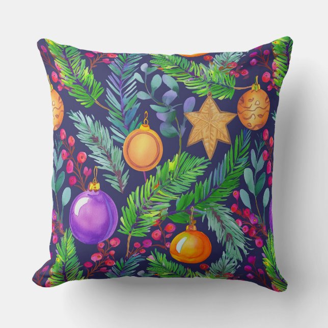 Weihnachtskiefer und -schmuck lila Muster Kissen (Vorderseite)