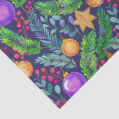 Weihnachtskiefer und -schmuck lila Muster Seidenpapier (Detail)