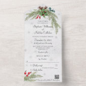 Weihnachtskiefer und Schneeflocken mit QR-Code All In One Einladung (Innen Boden)