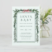 Weihnachtskiefergarland Santa Baby Dusche Minze Bl Einladung (Stehend Vorderseite)